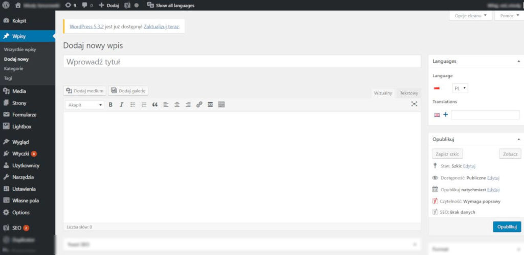 Strona WordPress ceniona jest m.in. ze względu na bardzo prosty i intuicyjny edytor wpisów blogowych.